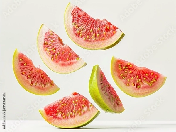 Fototapeta Levitating pear slices separated