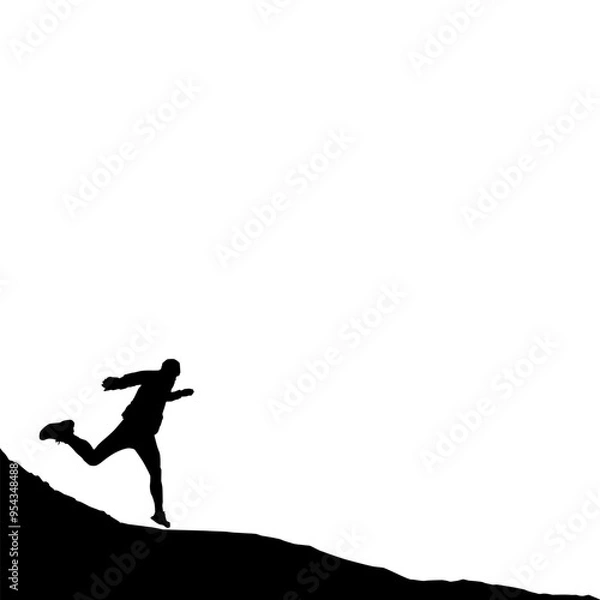 Fototapeta High details of sky running silhouette. Hiking sport. Fit for element design, background, banner, backdrop, cover, logotype. Isolated on black background. Vector Eps 10