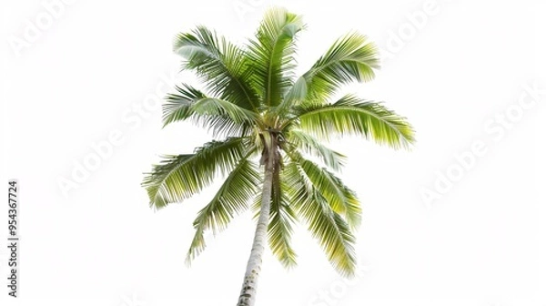 Fototapeta A solitary coconut tree on a blank canvas, featuring lush greenery.