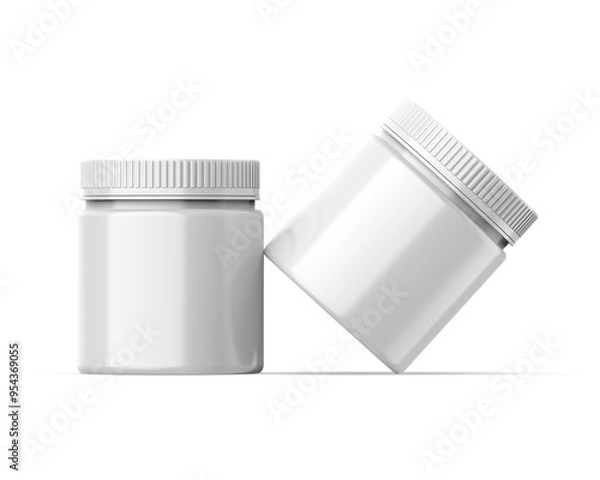 Fototapeta Blank plastic jar mockup ready for your design and branding mockup template isolated on white background, 3d illustration.