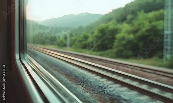 Fototapeta The scenery outside the train window, Generative AI