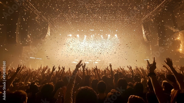 Fototapeta Concert with falling confetti. AI generative.