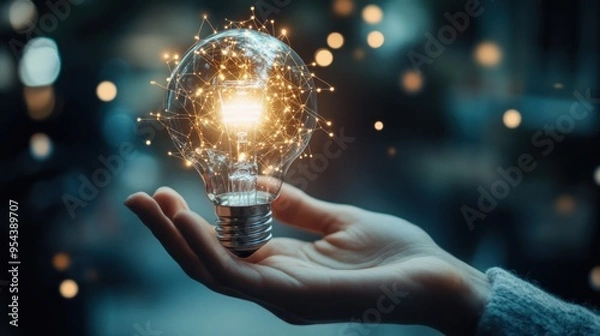 Fototapeta Illuminated Idea - A Hand Holding a Glowing Light Bulb