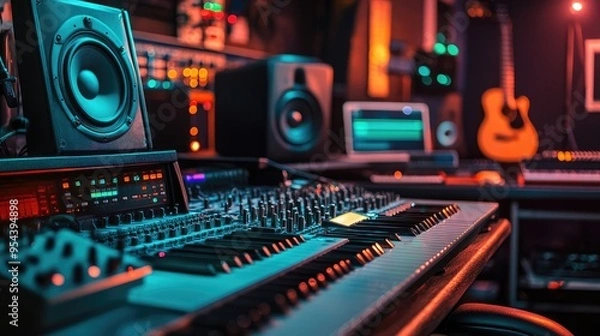 Fototapeta State-of-the-Art Music Studio with Professional Sound Equipment and Instruments