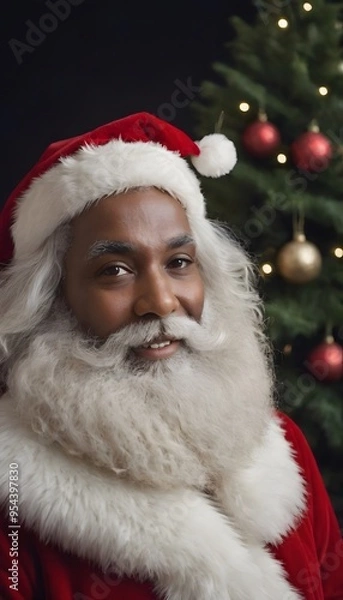 Fototapeta Portrait of Santa Claus by the Christmas Tree