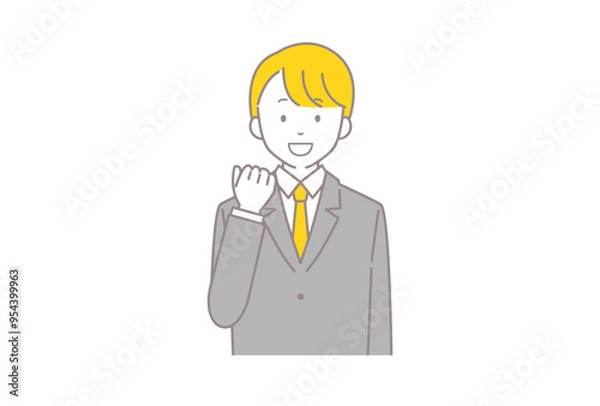 Fototapeta ガッツポーズをするブレザーをきた男子学生のイラスト
