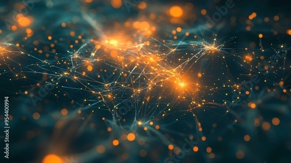 Obraz Abstract representation of a neural network, with glowing synapses and complex connections