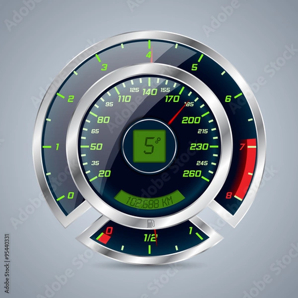 Obraz Metallic speedometer with big rev counter