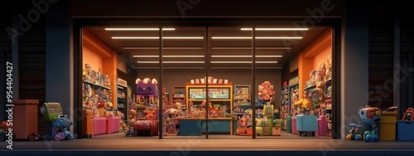 Fototapeta Arcade prize counter, filled with colorful toys and trinkets, under bright display lights