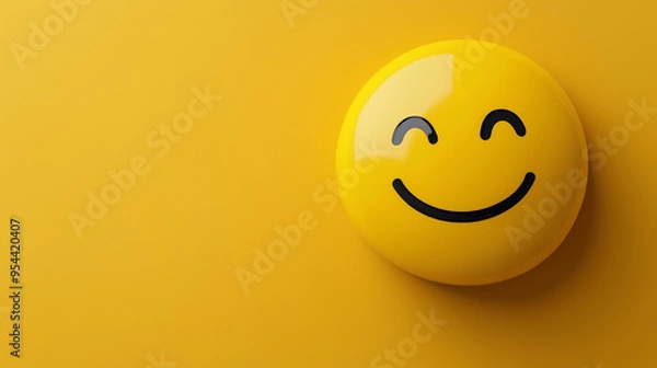 Obraz Yellow smiling face with a happy expression on a yellow background. Banner with empty copy space