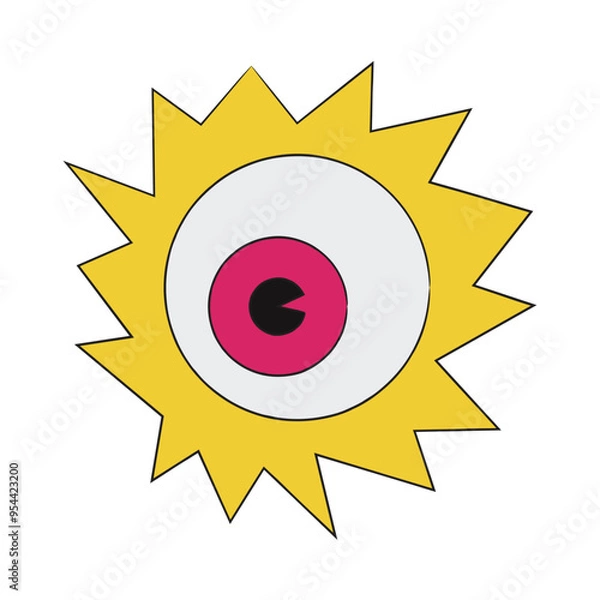 Obraz Eye shape like sun bright retro, Vintage illustration with dominant yellow color