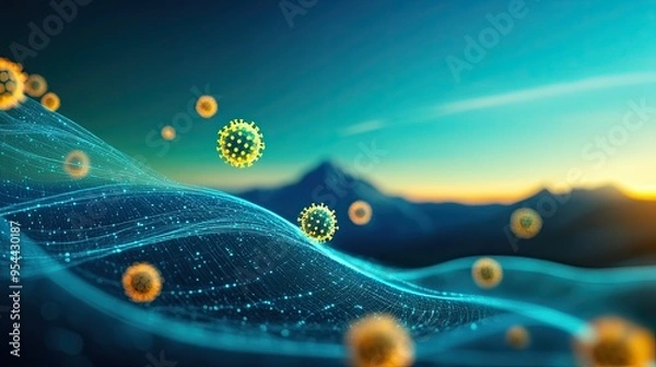 Fototapeta Global Spread of Virus Particles Through Diverse Landscapes: Climate Influence on Transmission with Copy Space