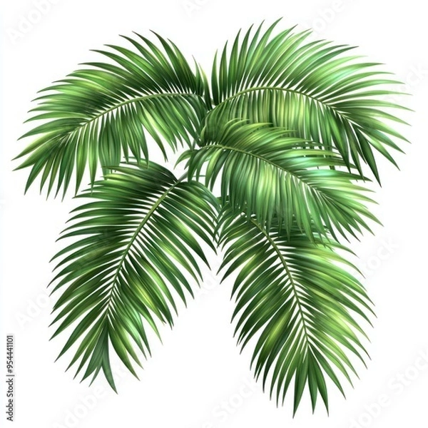 Obraz Lush Green Palm Fronds Isolated on White Background
