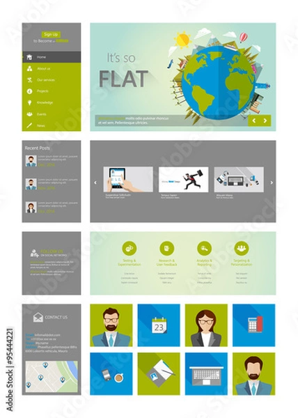 Fototapeta One page website design template in flat design style 
