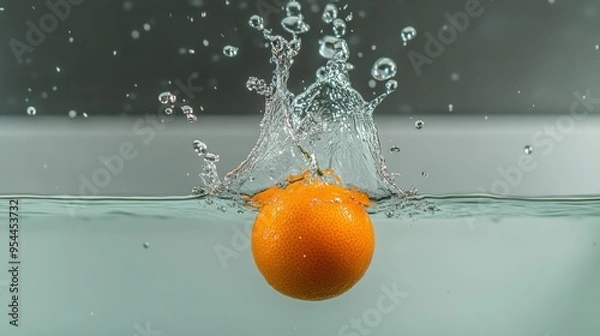 Fototapeta Splashing Orange Fruit in Clear Bubbly Water