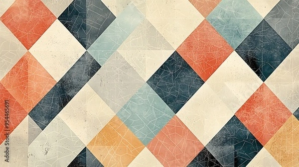 Fototapeta An abstract geometric pattern with vibrant colors and cracked textures.