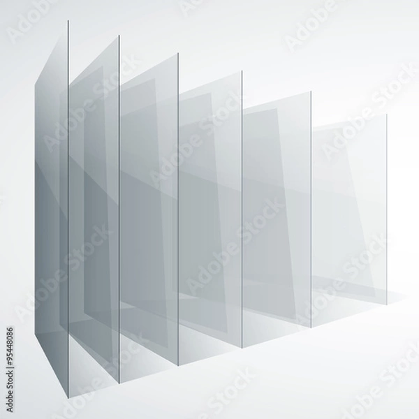 Fototapeta Perspective transparent glass siny gray abstract rectangles on white background