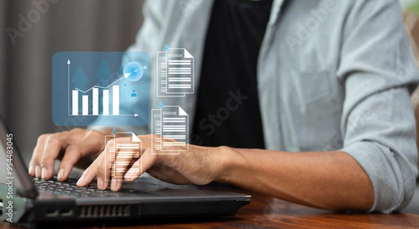 Fototapeta businessman work with laptop and planning target with assign job for team with new project, job success concept