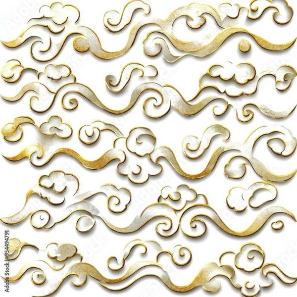 Fototapeta Golden Cloud Pattern on White Background