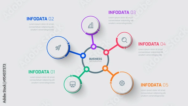 Fototapeta Business infographic template with Central Circle Line label 5 options and icon for presentation