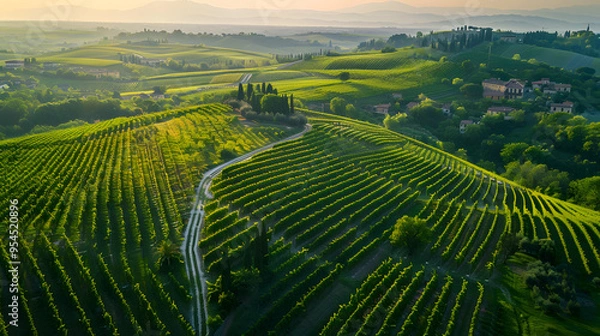 Fototapeta Aerial view of a vineyard in Veneto Italy showcasing its extensive layout.