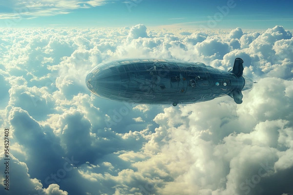 Obraz Sky High Adventure: Denim Dirigible Floating Above Cloud Level