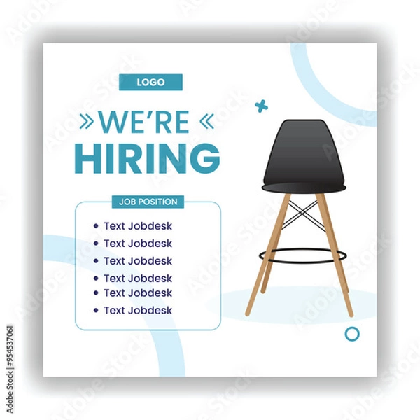 Fototapeta Job hiring poster for social media or poster vector template design. Square banner template with photo or image area