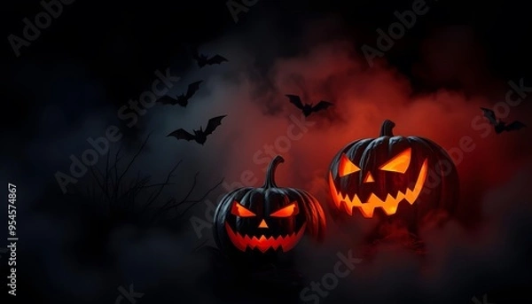 Fototapeta halloween background with pumpkin and bats