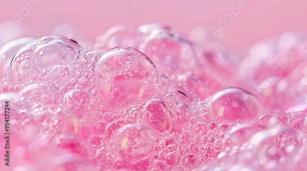 Obraz Clear translucent vibrant pink shampoo bubbles on a pink backdrop