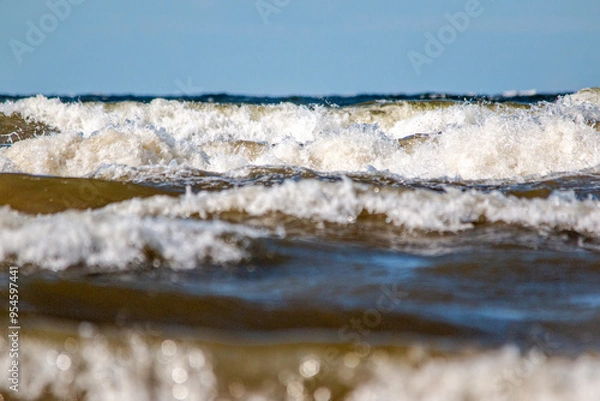 Fototapeta Latvia Rigas Gulf Jurmala coast waves front view
