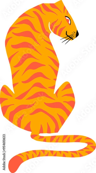 Fototapeta Dynamic Roaring Tiger Illustration in Vibrant Orange