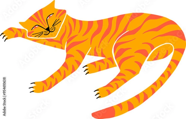 Fototapeta Dynamic Roaring Tiger Illustration in Vibrant Orange