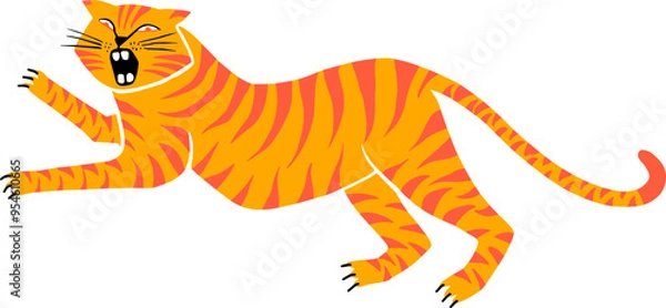 Fototapeta Dynamic Roaring Tiger Illustration in Vibrant Orange