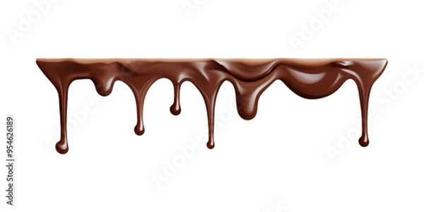 Fototapeta Dripping melted chocolate on a white backdrop is perfect for food blogs, dessert recipes, confectionery advertisements, and cooking tutorials