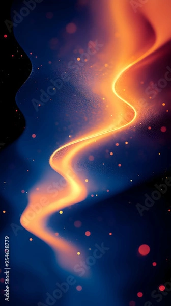 Fototapeta Abstract orange and blue wave with glowing particles.
