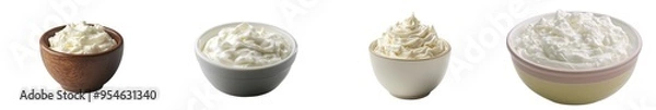 Obraz A bowl of sour cream, mayonnaise, and yogurt are isolated against a white background with full depth of field.