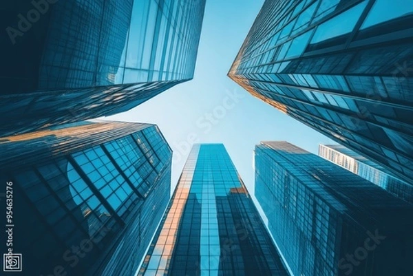 Fototapeta Cityscape with Tall Buildings Looking Upwards
