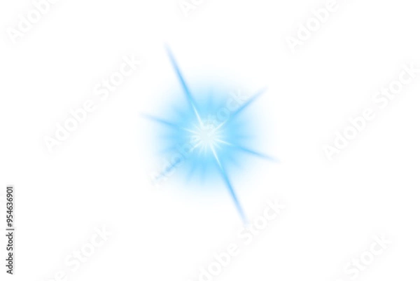 Fototapeta Blue glow light effect isolated on transparent background. Abstract lens flare light. Glowing spotlight. Sparkling starlight. Light PNG. Space overlays. Magic festive decoration design elements
