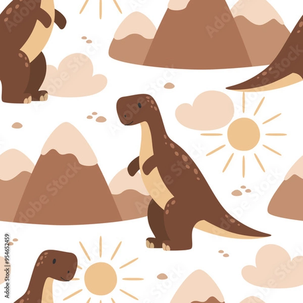 Obraz Cute vector childish seamless pattern with T-Rex