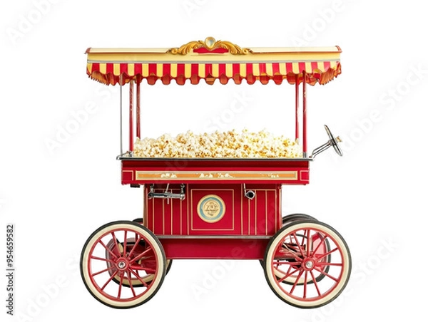 Fototapeta Retro popcorn cart on white background, vintage and fun.