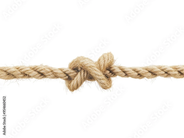 Fototapeta Rope tied in a knot with frayed ends, isolated on white background. PNG transparent.