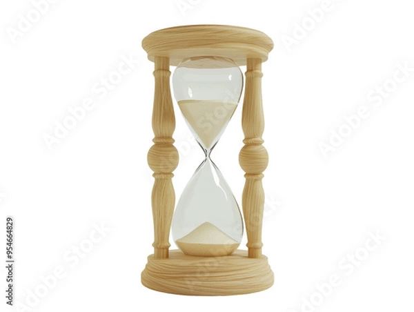 Fototapeta Hourglass with sand flowing through on a white background. PNG transparent.