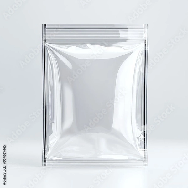 Obraz Clear plastic pouch with zipper closure, isolated on white background.