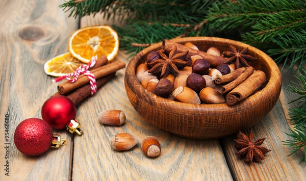 Fototapeta nuts and spices for christmas cake