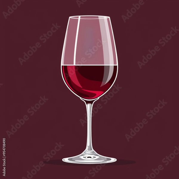 Fototapeta vector illustration of a single wine glass filled with red wine