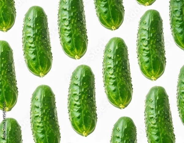 Fototapeta A seamless pattern of fresh cucumbers isolated on a white background, perfect for food-related designs and healthy lifestyle concepts
