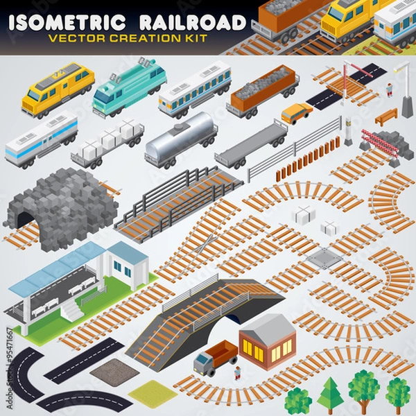Obraz Isometric Railroad Train. Detailed 3D Illustration