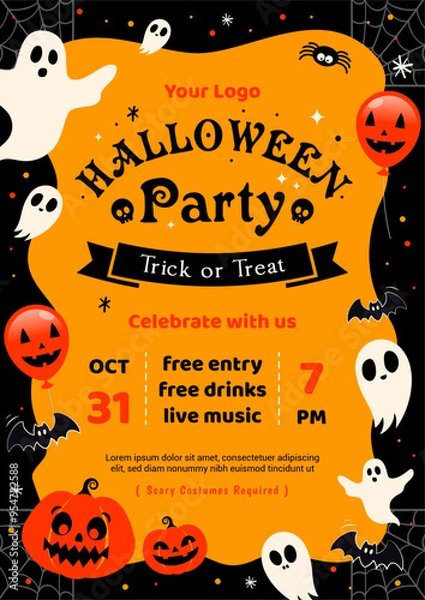 Obraz Halloween Party invitation poster vector design. Spooky ghost frame