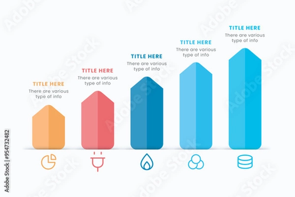 Fototapeta Business presentation growth arrow infographic template with 5 steps or process to success, vector illustration.