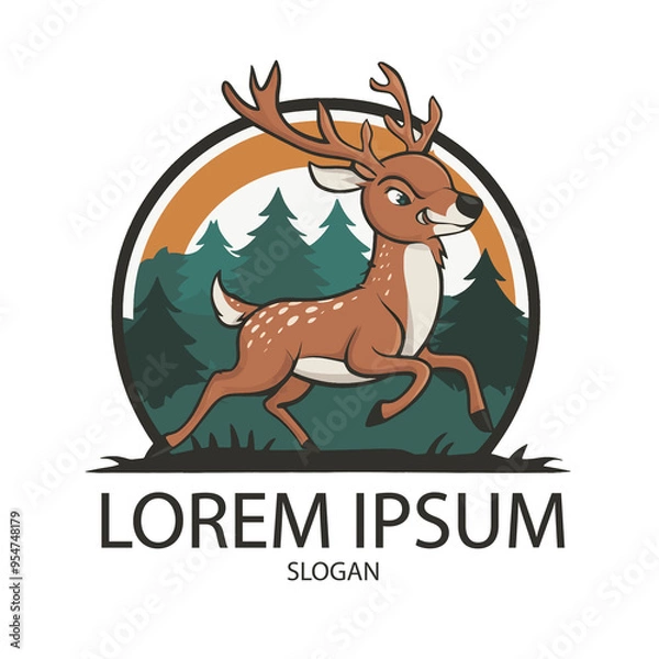 Fototapeta deer design logo illustration with text on white background